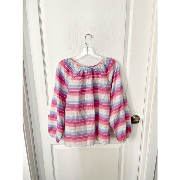 J. Crew Peasant Top in Metallic Pastel Stripe Pink Purple Size Small New - Picture 5 of 14